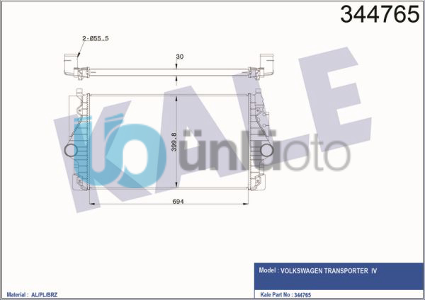 TURBO RADYATÖRÜ INTERCOOLER VW TRANSPORTER T4 2.5 TDİ 95-03 694x415x34 AL/PL/BRZ